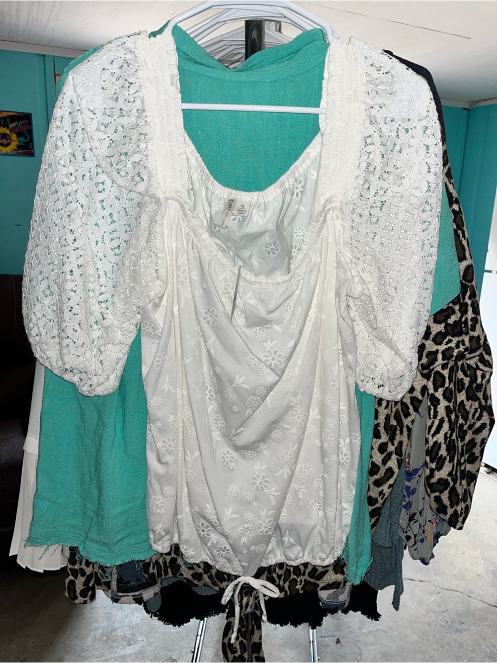 Cato White Eyelet Puff Sleeve Peasant Blouse